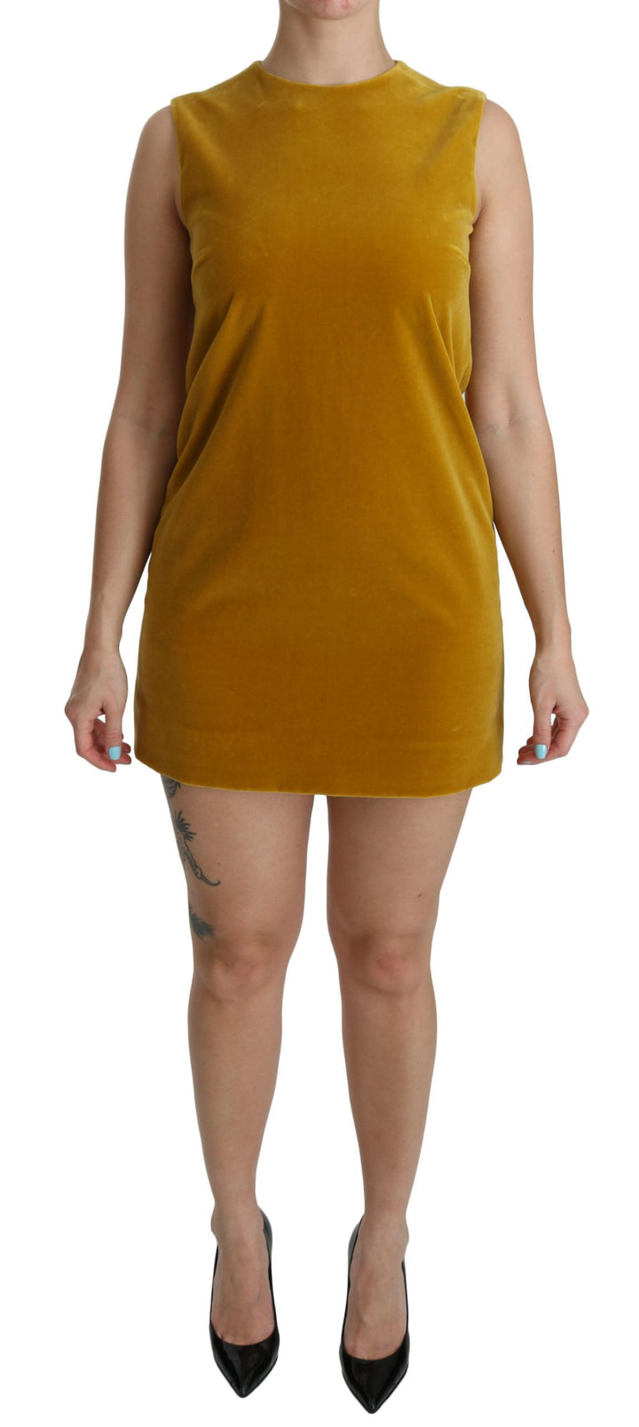 Senfgelbes Stretch-Minikleid aus Samt