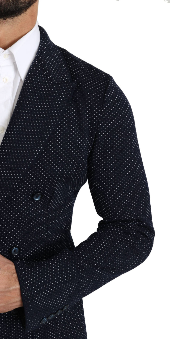 Dunkelblauer gepunkteter zweireihiger Mantel Blazer