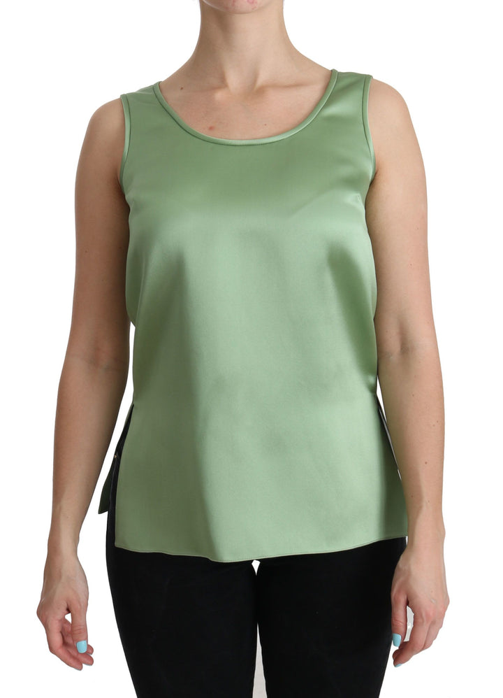 Grünes ärmelloses Top aus 100% Seide Tank Bluse