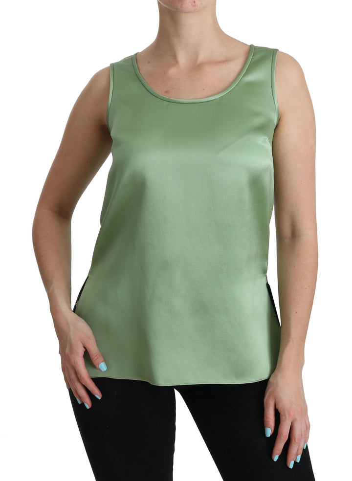 Grünes ärmelloses Top aus 100% Seide Tank Bluse