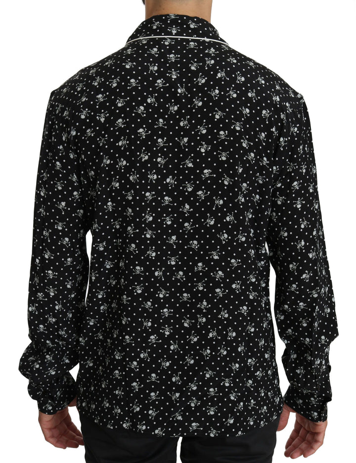 Elegant silk pajama shirt with skull print