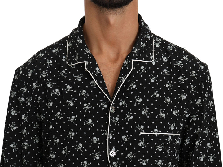 Elegant silk pajama shirt with skull print