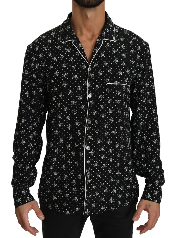 Elegant silk pajama shirt with skull print