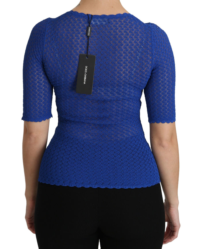 Blaues Rundhalsausschnitt-Top Viskosebluse