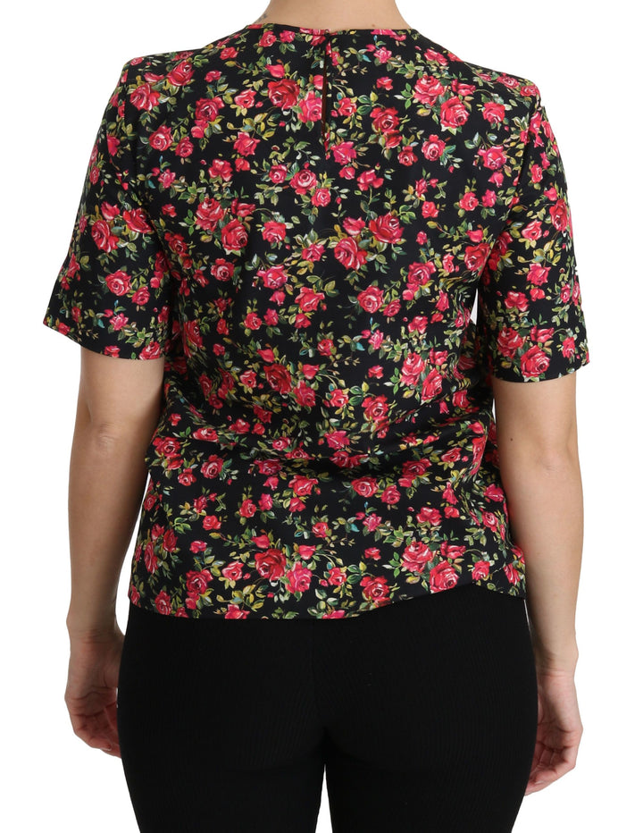 Elegant Black Floral Round Neck Top