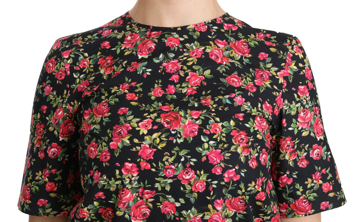 Elegant Black Floral Round Neck Top