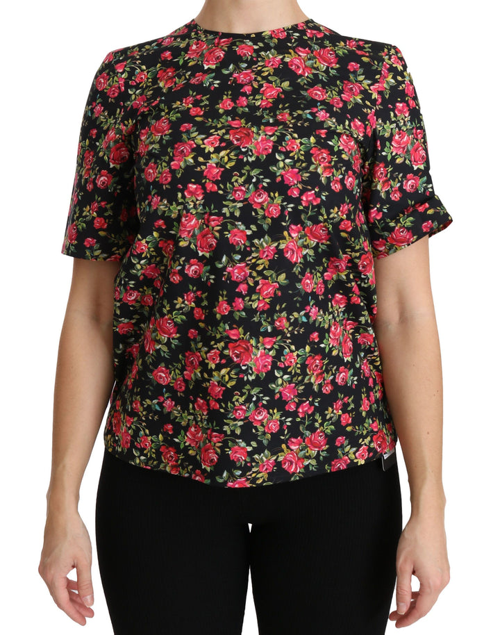 Elegant Black Floral Round Neck Top