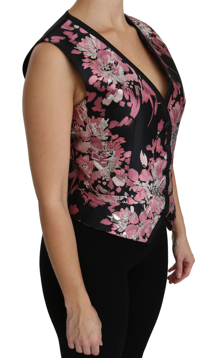 Schwarz Rosa Floral Weste Weste Bluse Oberteil