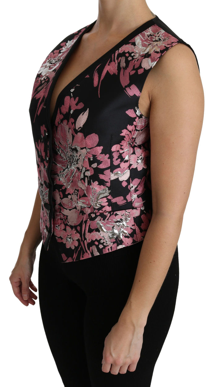 Schwarz Rosa Floral Weste Weste Bluse Oberteil