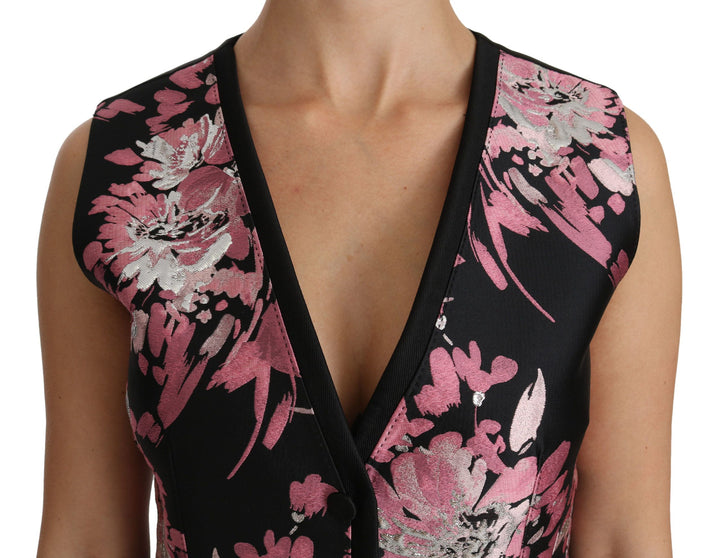 Schwarz Rosa Floral Weste Weste Bluse Oberteil