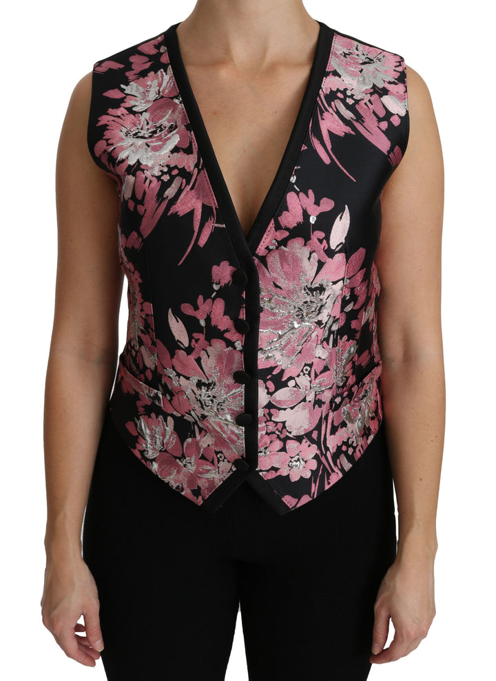 Schwarz Rosa Floral Weste Weste Bluse Oberteil