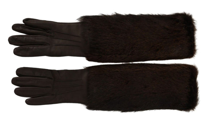 Braun Ellenbogenlänge Fäustlinge Leder Pelz Handschuhe