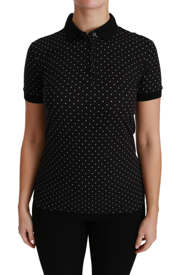 Elegant black polka dot polo shirt