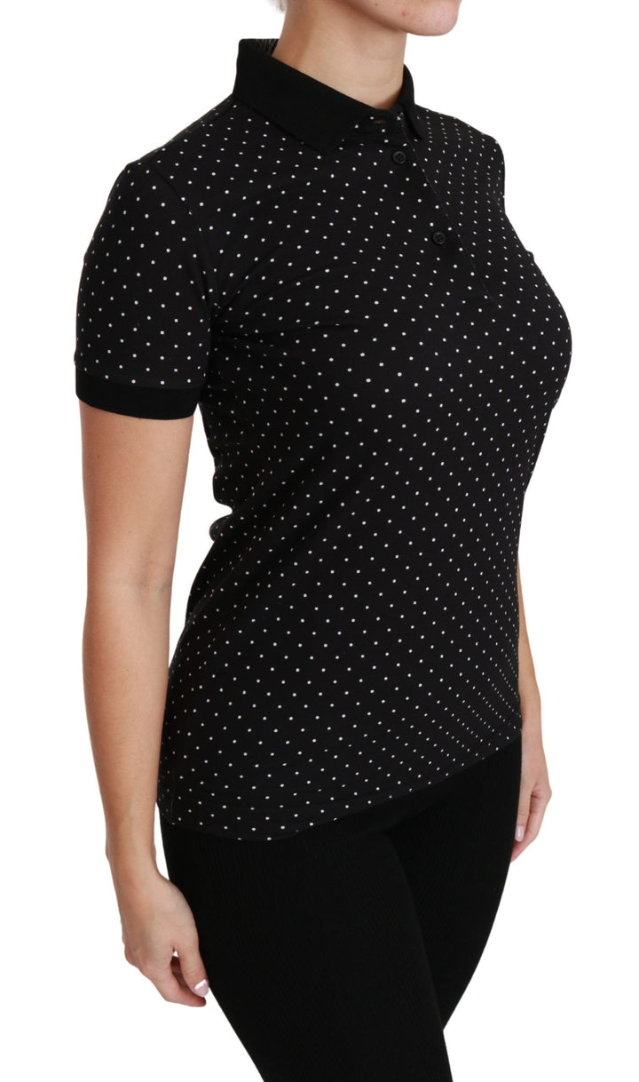 Elegant black polka dot polo shirt