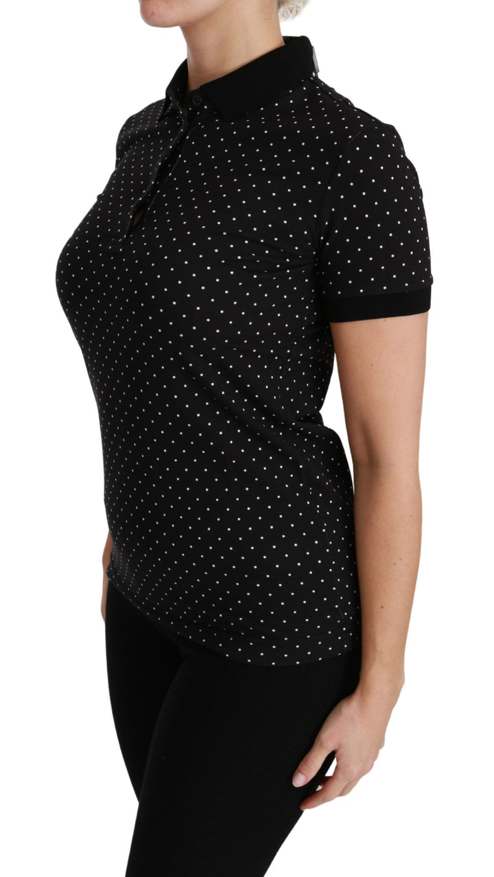 Elegant black polka dot polo shirt