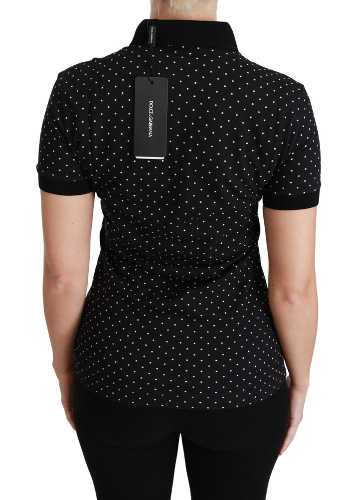 Elegant black polka dot polo shirt