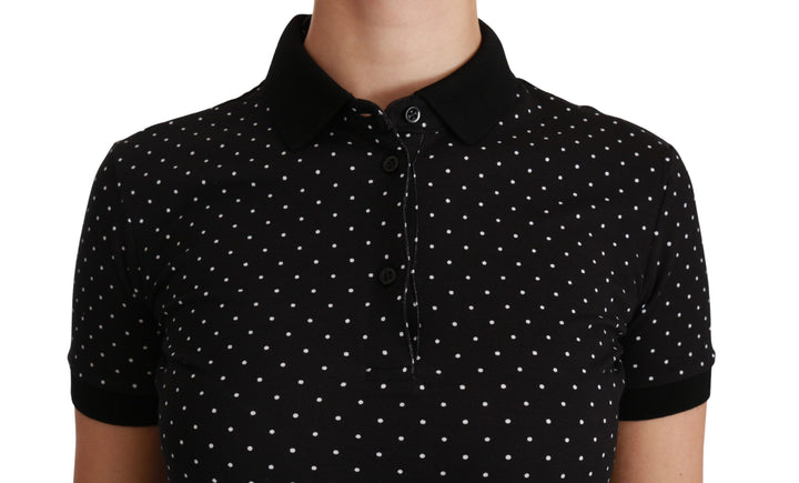 Elegant black polka dot polo shirt