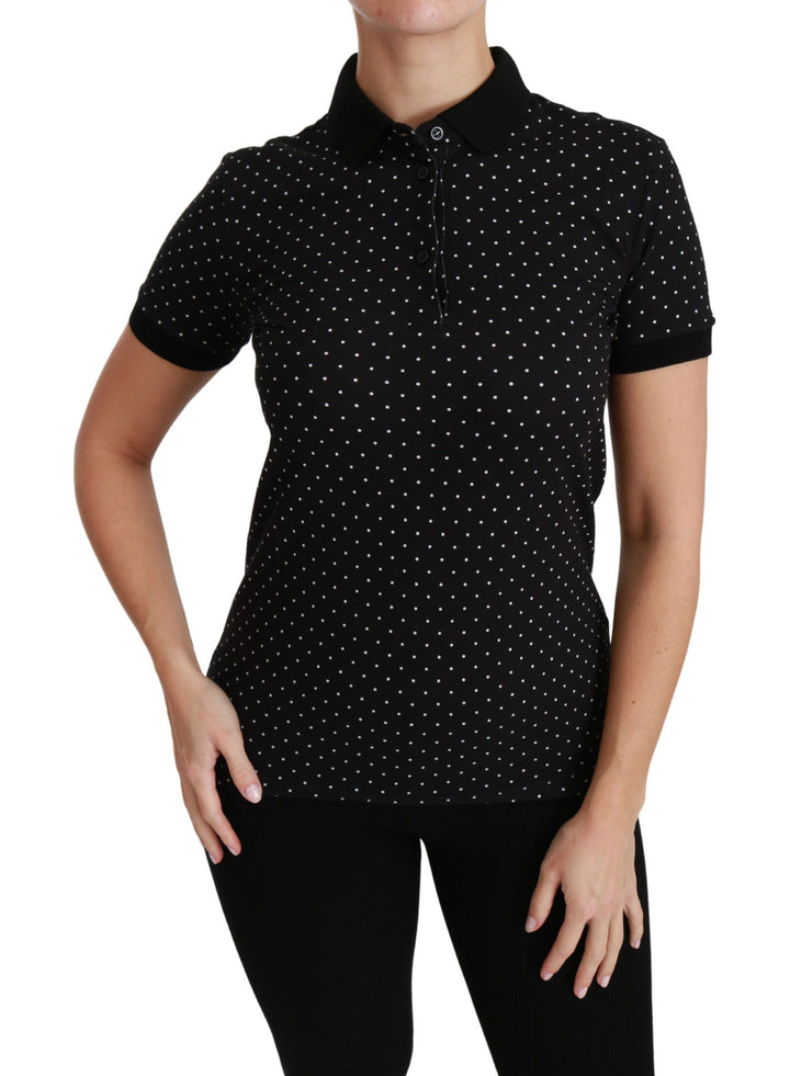 Elegant black polka dot polo shirt