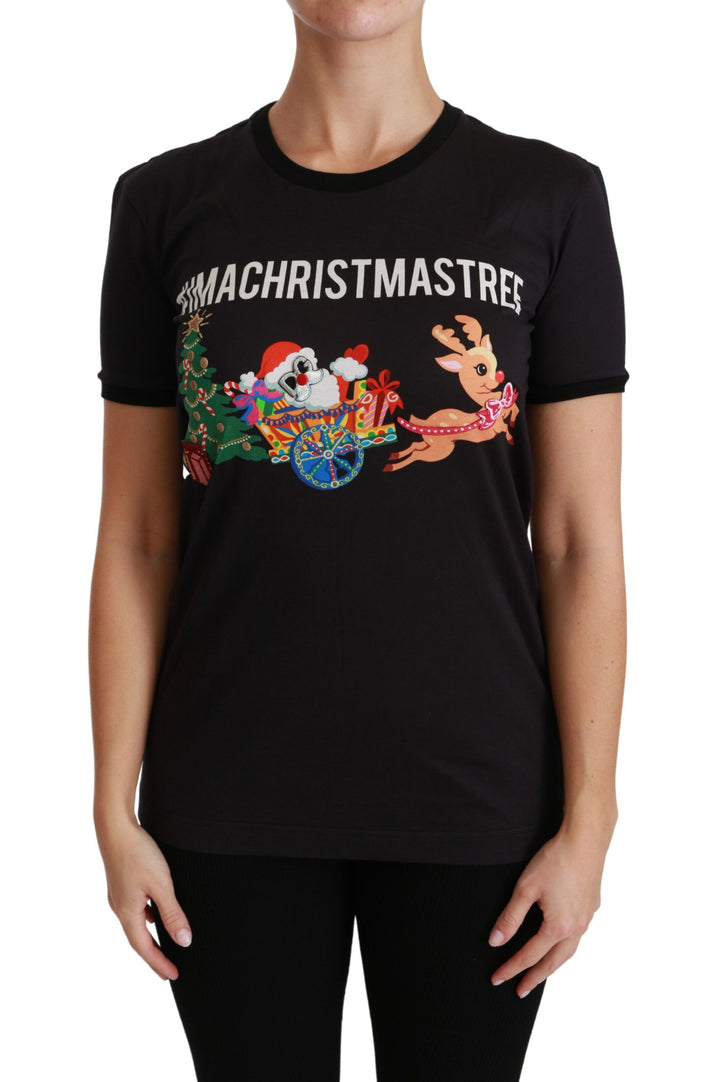 Black cotton T-shirt with round neck and unique print