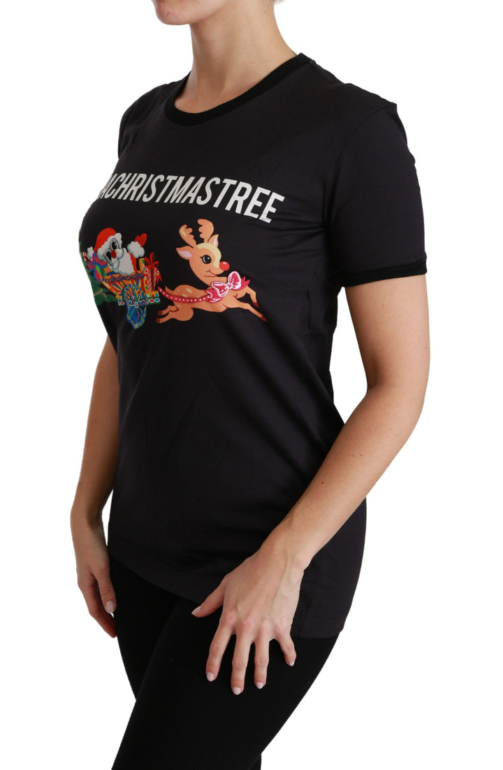 Black cotton T-shirt with round neck and unique print