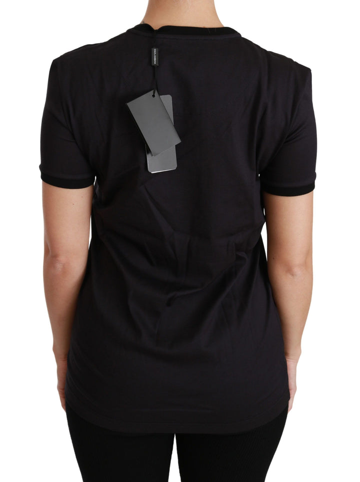 Black cotton T-shirt with round neck and unique print