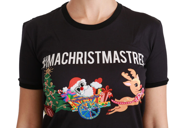 Black cotton T-shirt with round neck and unique print