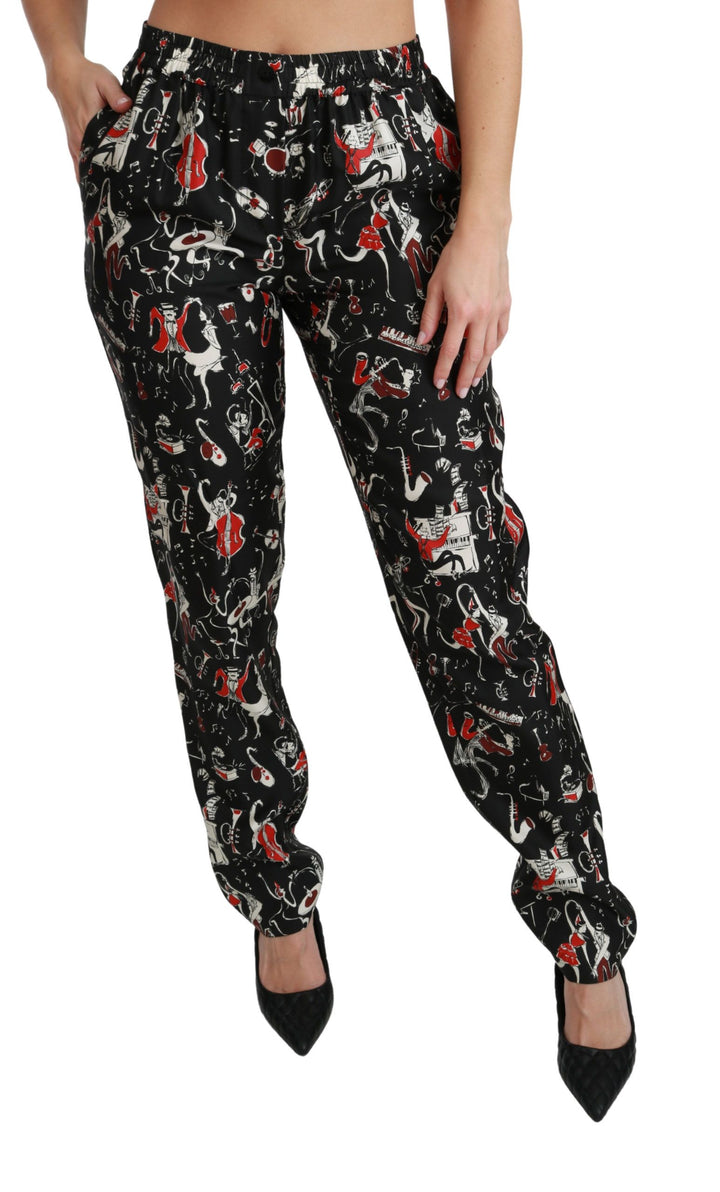 Schwarze Seideninstrument-Hose mit mittlerer Taille