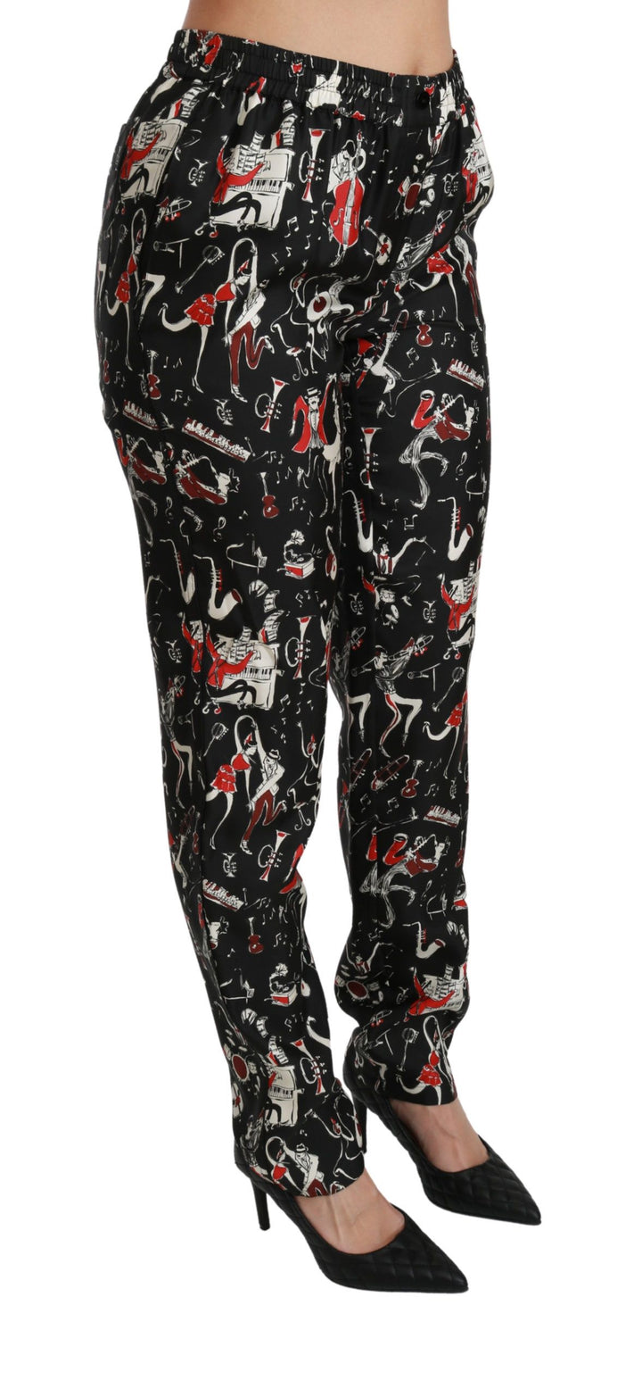 Schwarze Seideninstrument-Hose mit mittlerer Taille