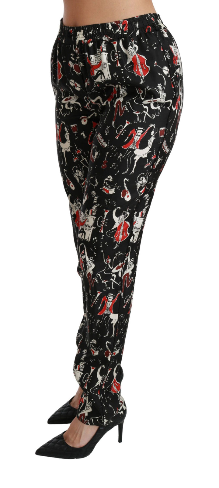 Schwarze Seideninstrument-Hose mit mittlerer Taille