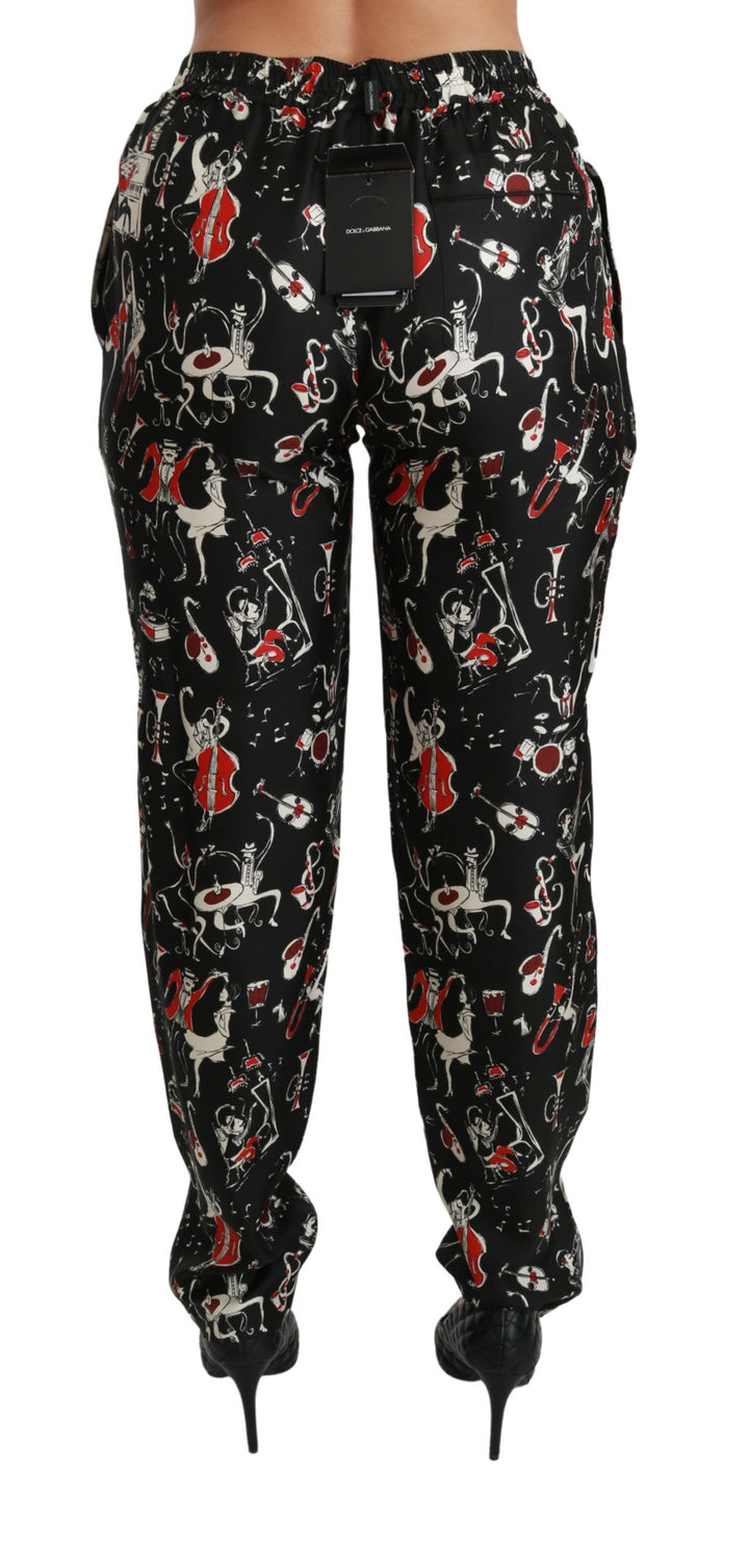 Schwarze Seideninstrument-Hose mit mittlerer Taille