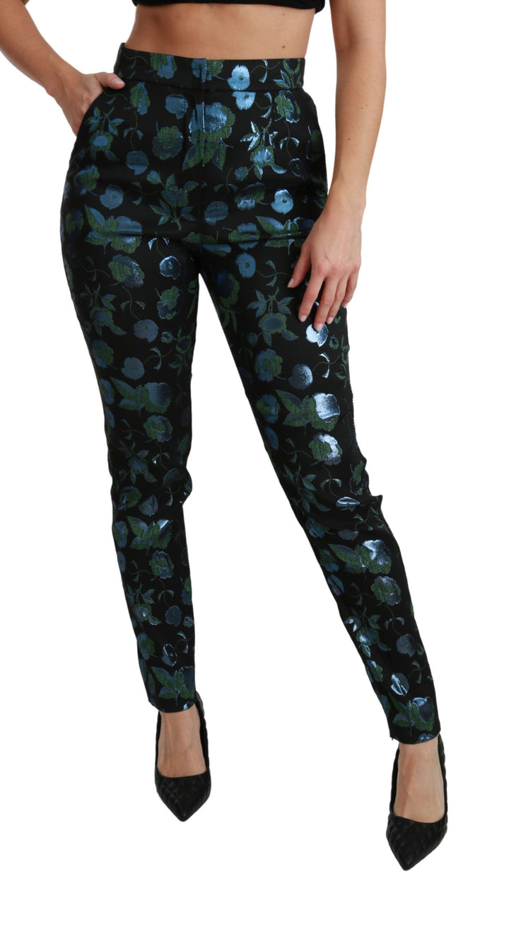 Blaugrüne Metallic-Hose mit Blumenmuster