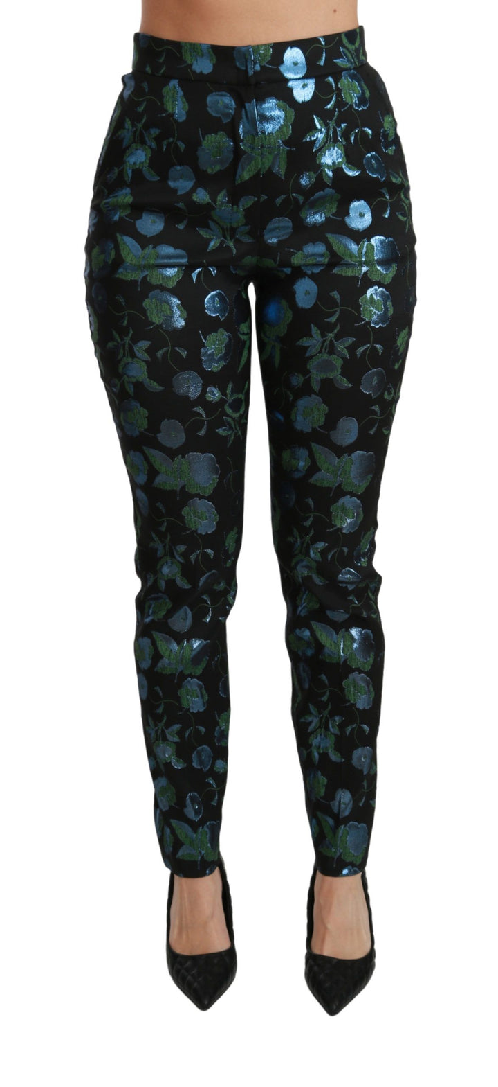 Blaugrüne Metallic-Hose mit Blumenmuster