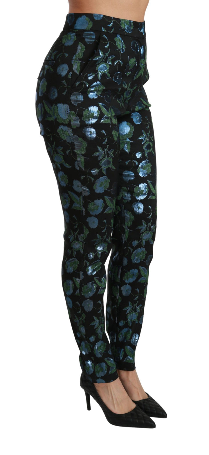 Blaugrüne Metallic-Hose mit Blumenmuster