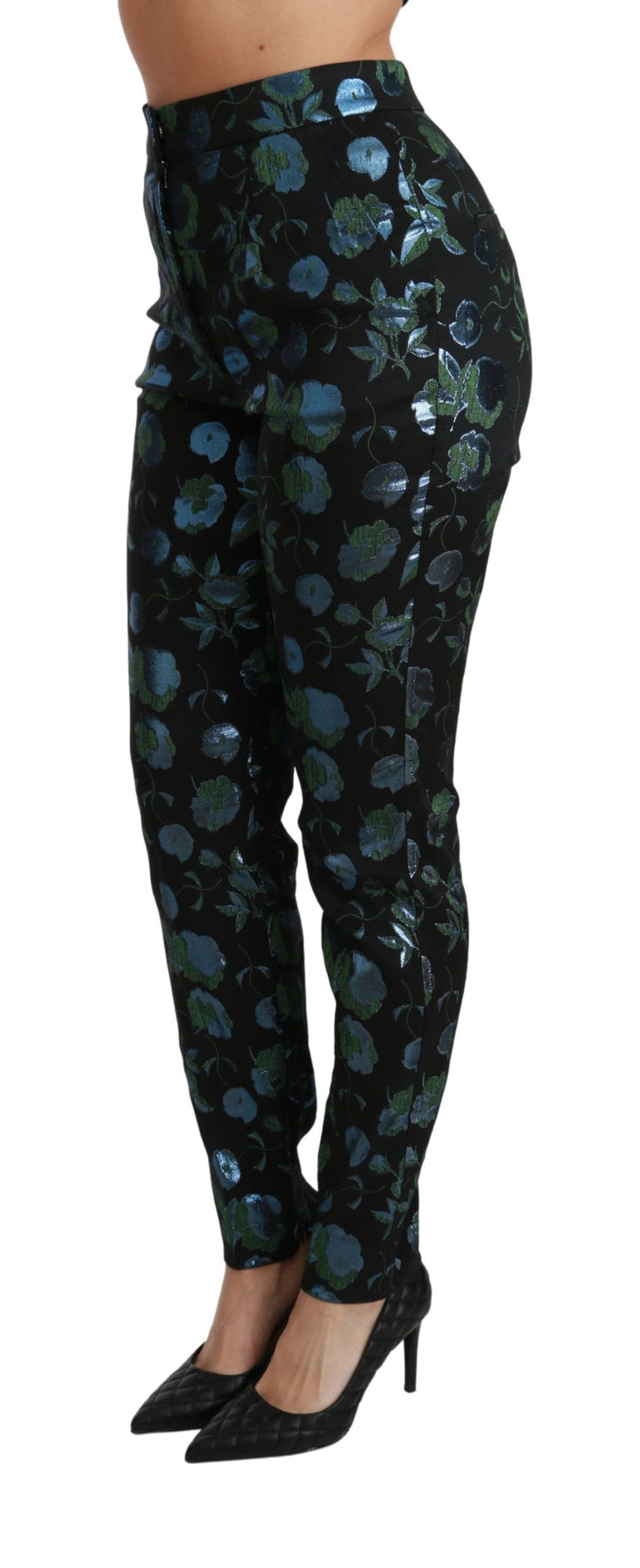 Blaugrüne Metallic-Hose mit Blumenmuster
