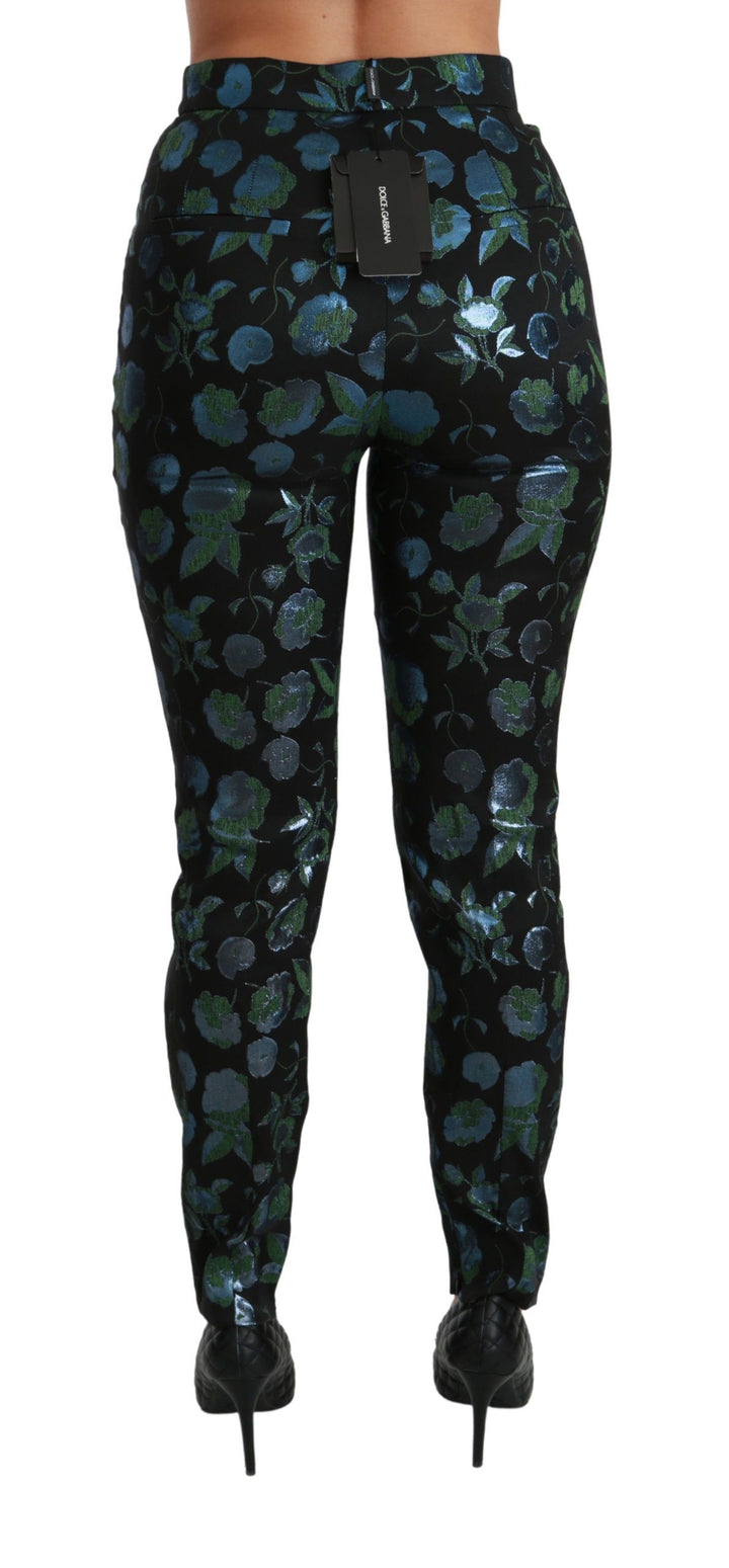 Blaugrüne Metallic-Hose mit Blumenmuster