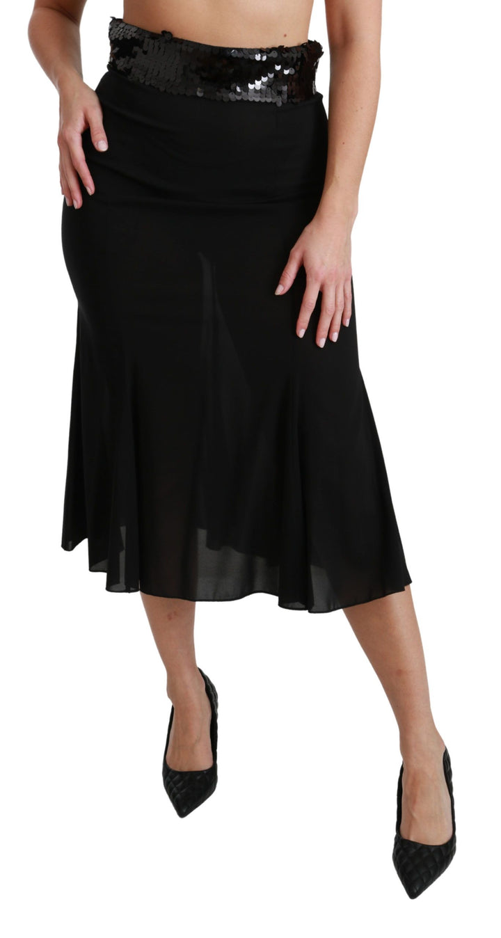 Elegant black skirt with high waist and sequins