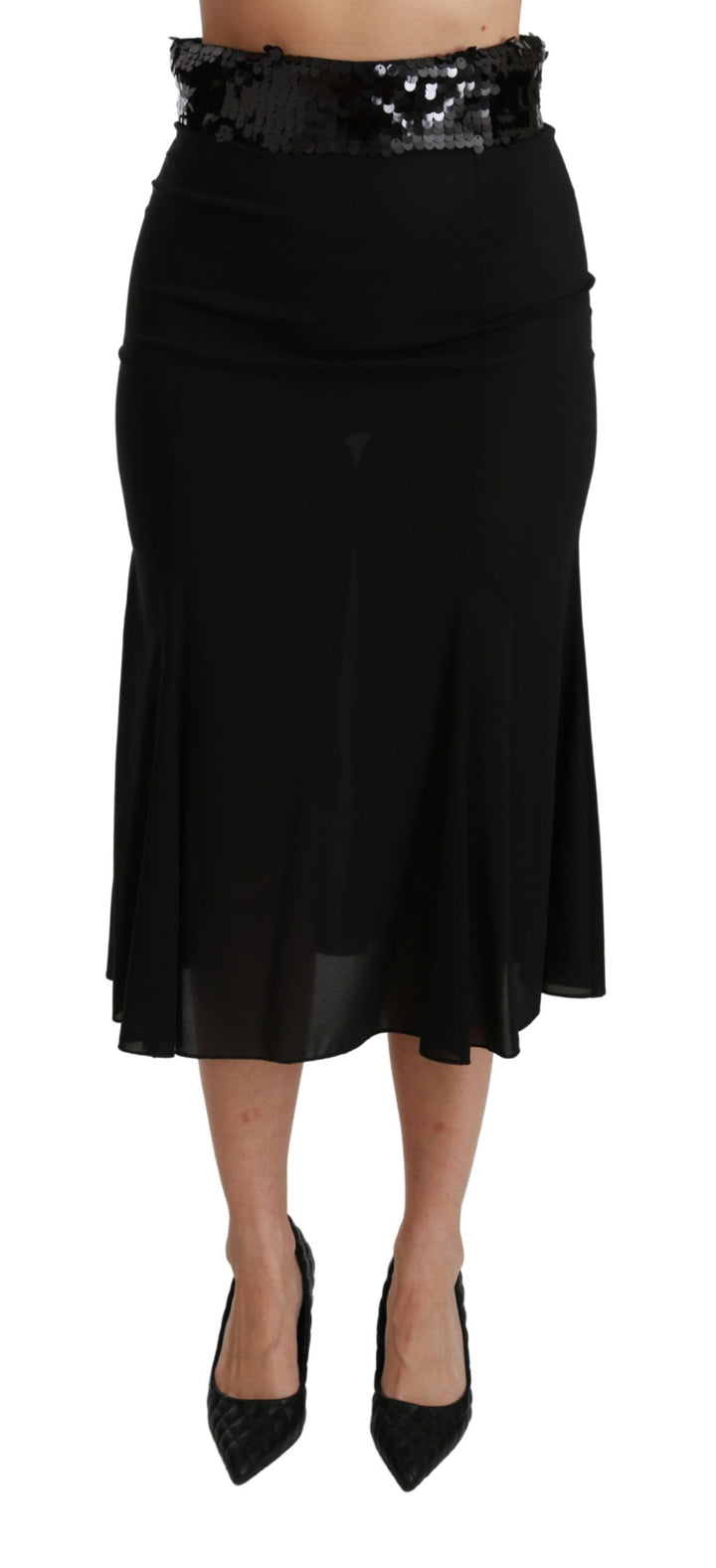 Elegant black skirt with high waist and sequins