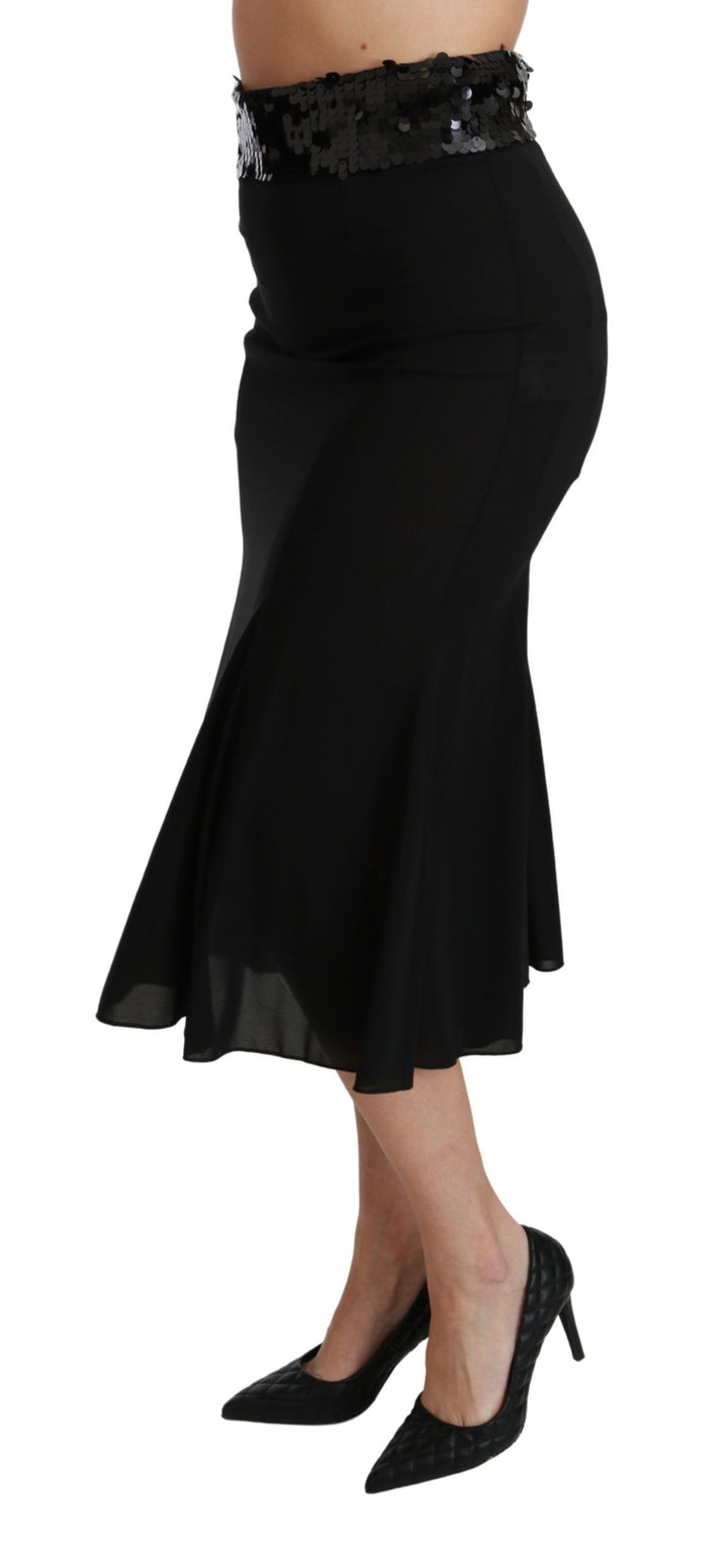 Elegant black skirt with high waist and sequins