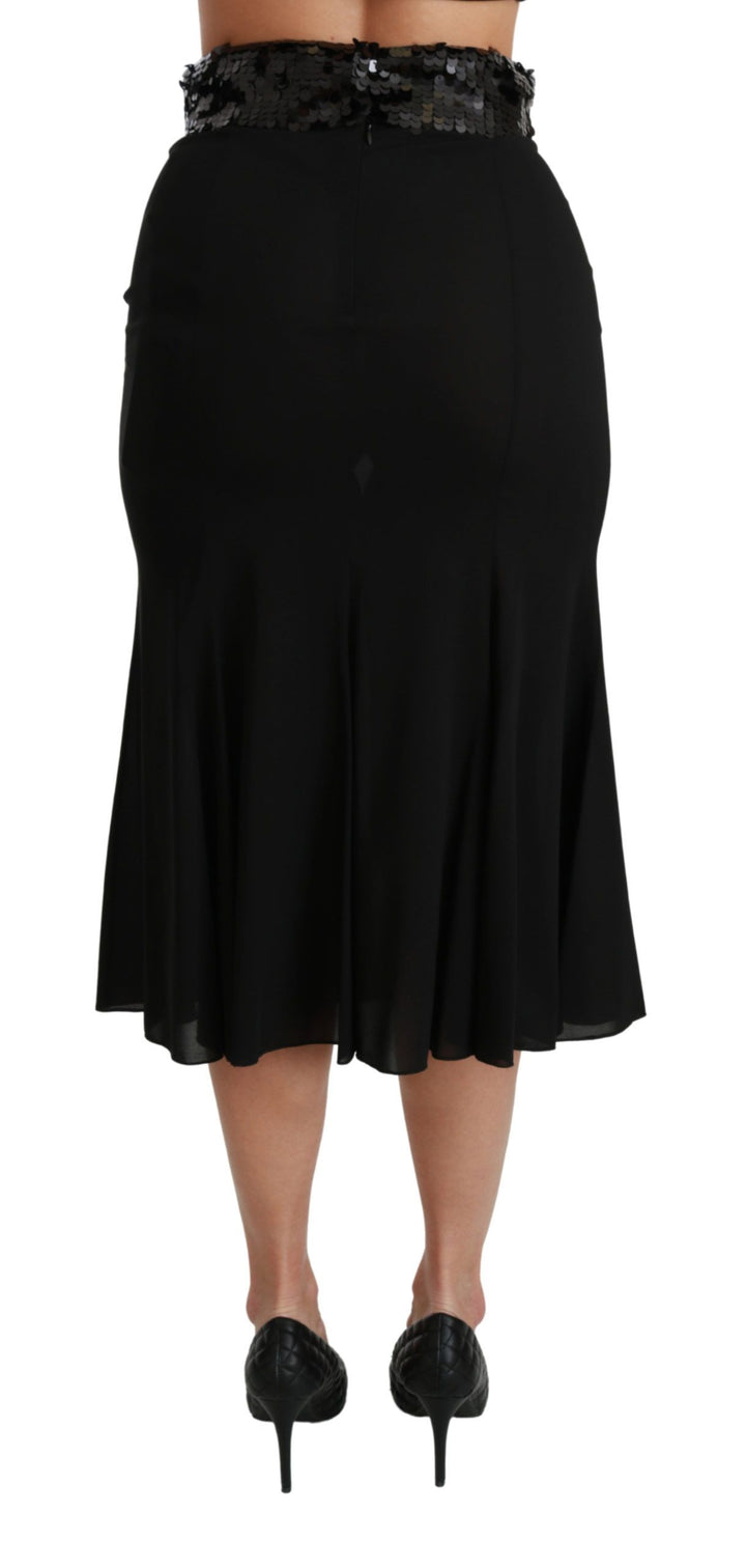 Elegant black skirt with high waist and sequins