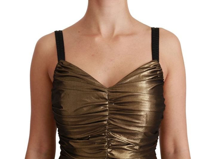 Gold Metallic Stretch Bodycon Kleid mit Rüschen