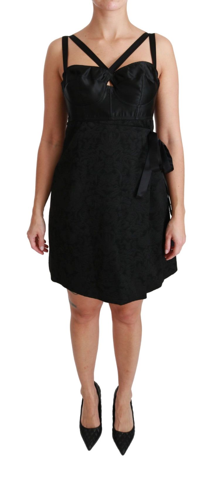 Elegant black jacquard sheath dress