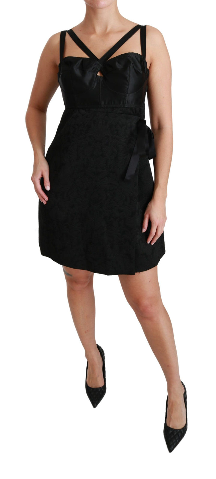 Elegant black jacquard sheath dress