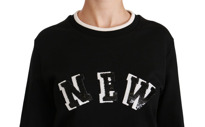 Chic black cotton sweater with sequins