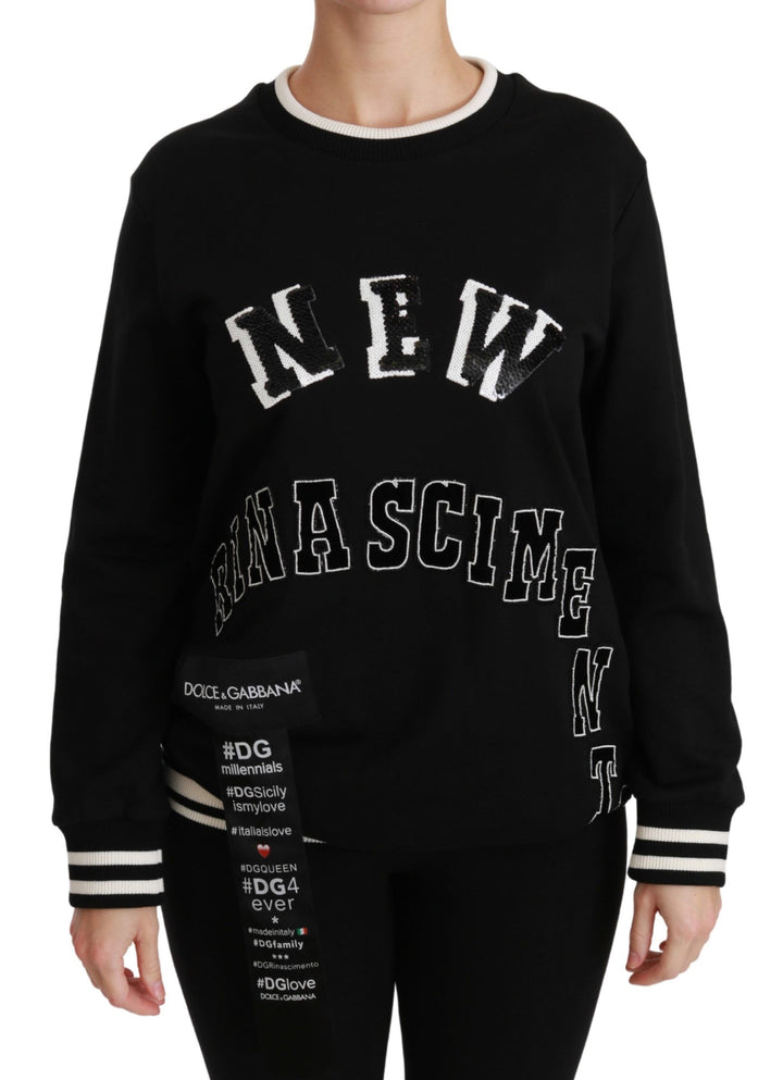 Chic black cotton sweater with sequins