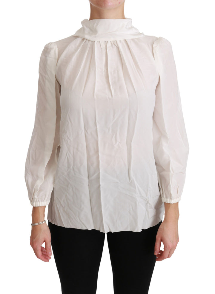 Elegant white silk blouse with turtleneck