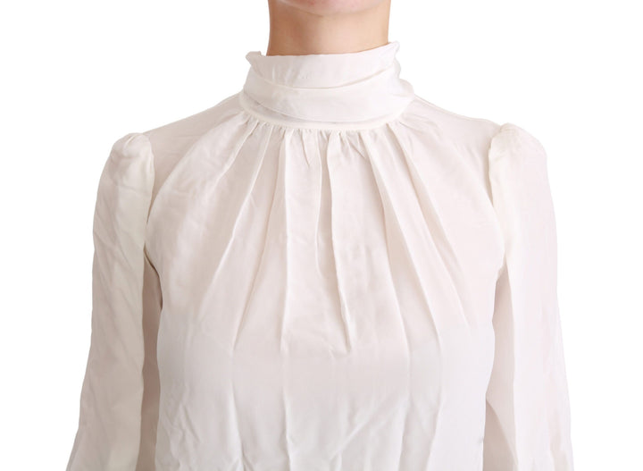 Elegant white silk blouse with turtleneck