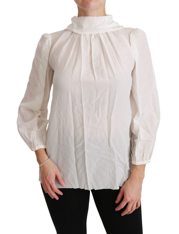 Elegant white silk blouse with turtleneck
