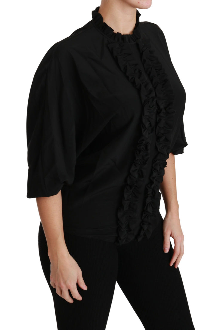 Elegant black silk blouse with short sleeves