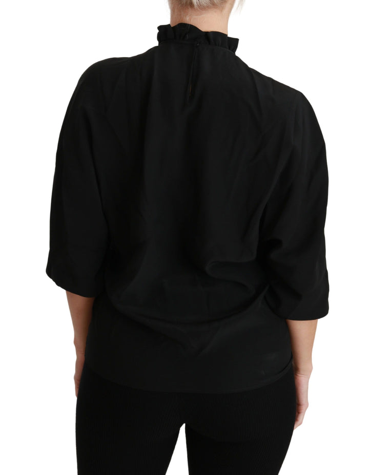 Elegant black silk blouse with short sleeves