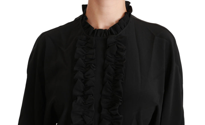 Elegant black silk blouse with short sleeves